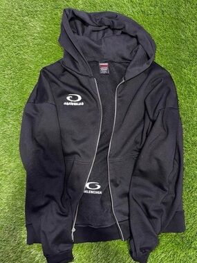 Balenciaga Black Logo Zip-Up Hoodie